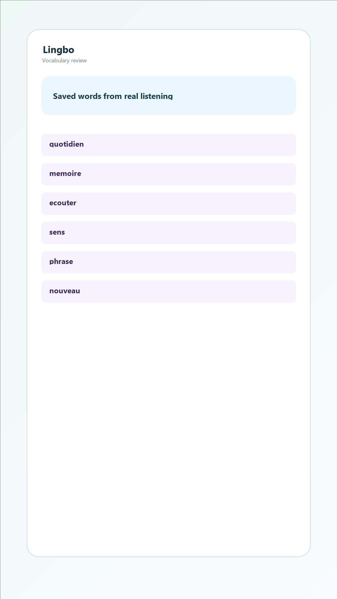 Saved word list and review
